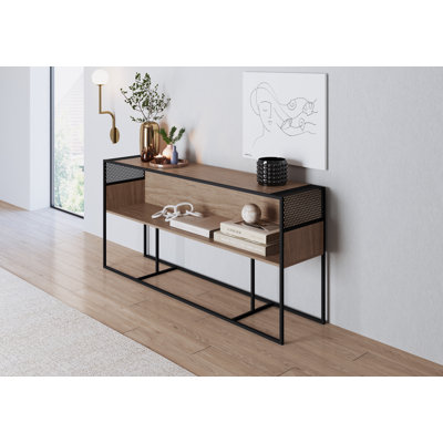 Rexferd Brown Console Table Sideboard with Black Iron Legs