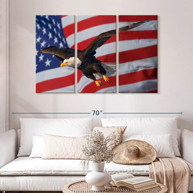 Lelar US Flag And Flying Bald Eagle, 32" H x 50" W