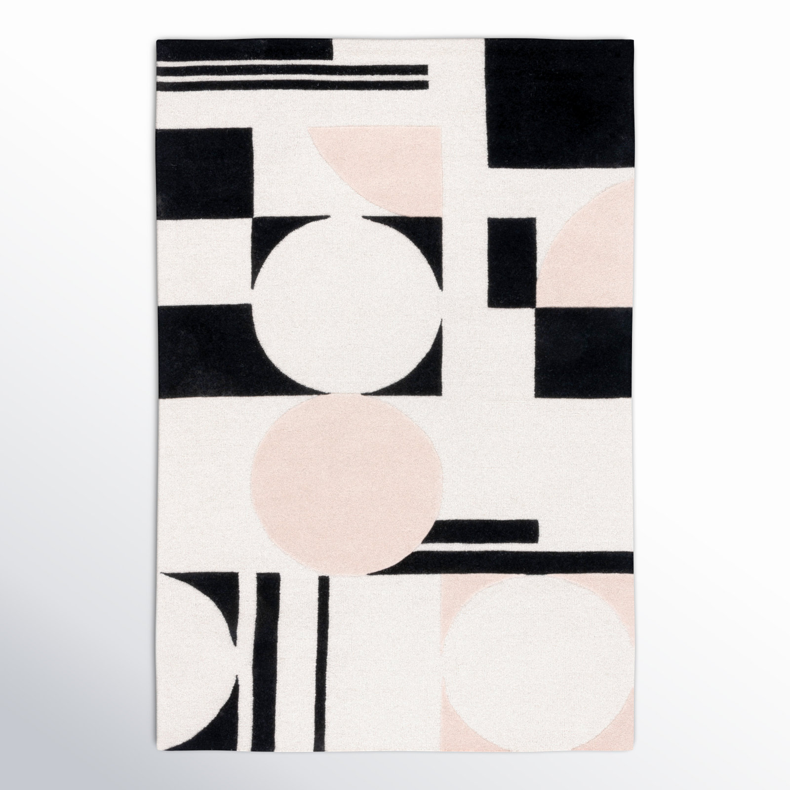 Felipe Blush Black Hand-Woven Wool Geometric Rug, Rectangle 6' x 9'
