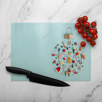 Christmas Objects Laid Out Dining Glass Chopping Board