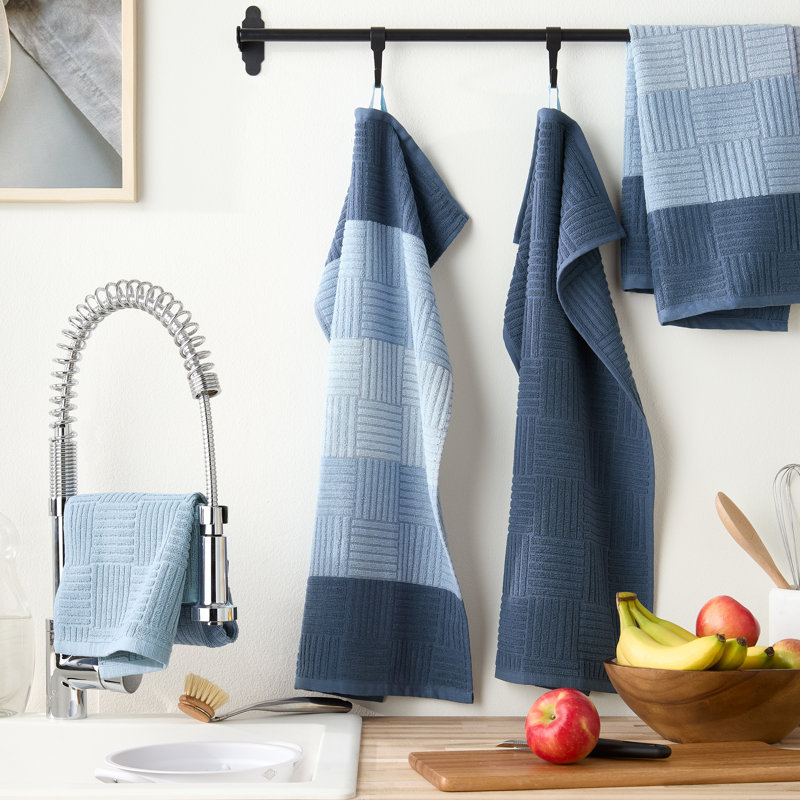 Ensemble de serviettes de cuisine en tissu éponge antimicrobien Town & Country Basics 16 po x 28 po, Bleu