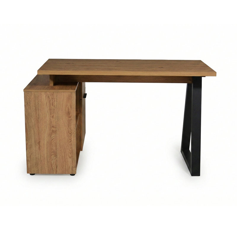 Bureau d'écriture en L avec armoire Hermie, Chêne Montana / noir