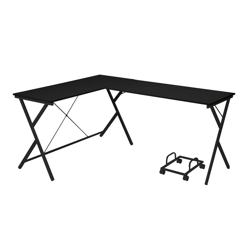 L-Shape Computer Desk With Computer Holder, Black, 28" H x 62" W x 47" D, Black