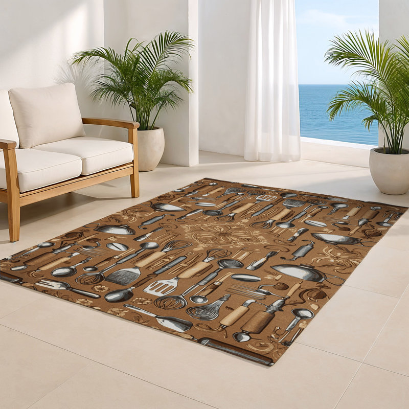 French Brown Indoor and Outdoor Area Rug, Rectangle 2' x 3'