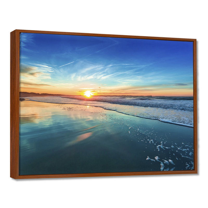 Paysage marin «Seashore with Distant Sunset», reproduction de photo, Cadre flottant, Brun, H 24 po x l 32 po