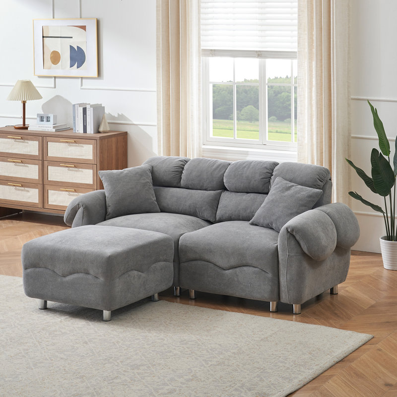78'' Upholstered Cloud Fleece L-Shape Sofa, Gray