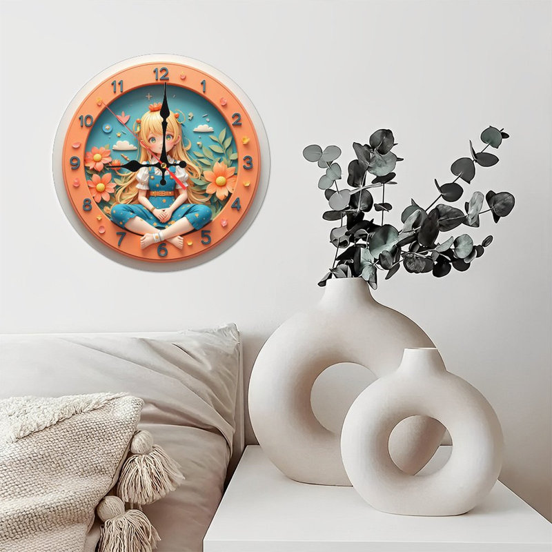 Horloge murale 10 po en MDF rond avec mouvement à quartz silencieux et crochet sans perceuse (piles AA non incluses)