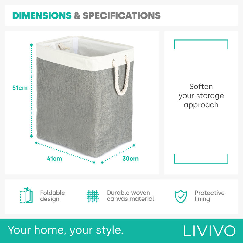 Laundry 1 Fabric Laundry Basket with Handles, Grey