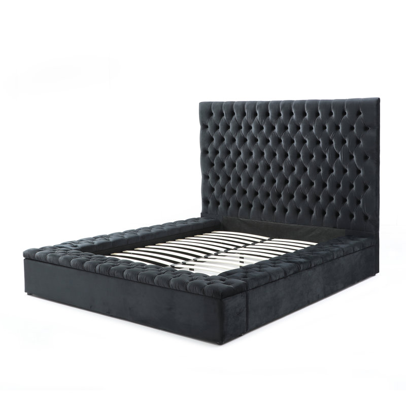 Lit plateforme tapissier Mikara, Noir, Grand