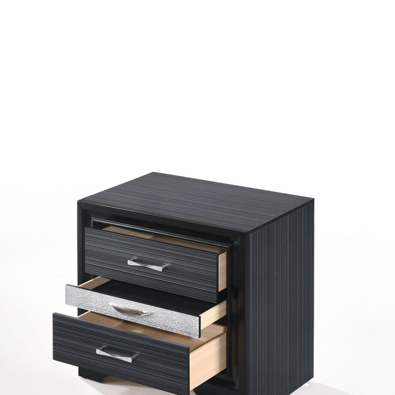 Naima Black Finish Nightstand, Black