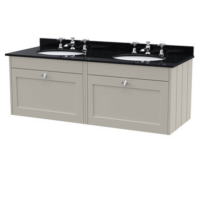 Old London Ashwick Pebble Grey 1200mm Wall Hung 2-Drawer Unit With Marble Top