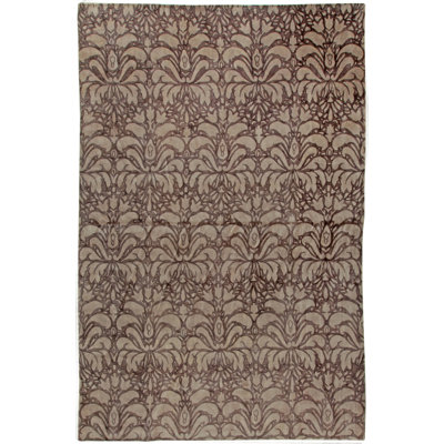 Tapis brun / beige à motif floral en laine 10 pi 2 po x 15 pi 5 po Modern