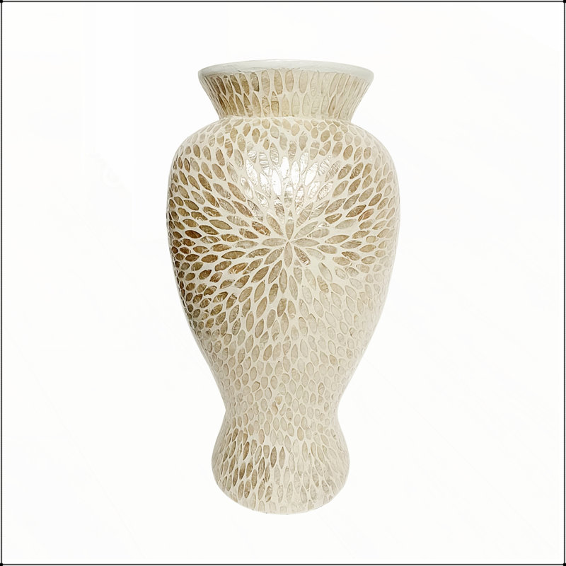 Grand vase D13,4 x 24 avec motif de coquillages Capiz