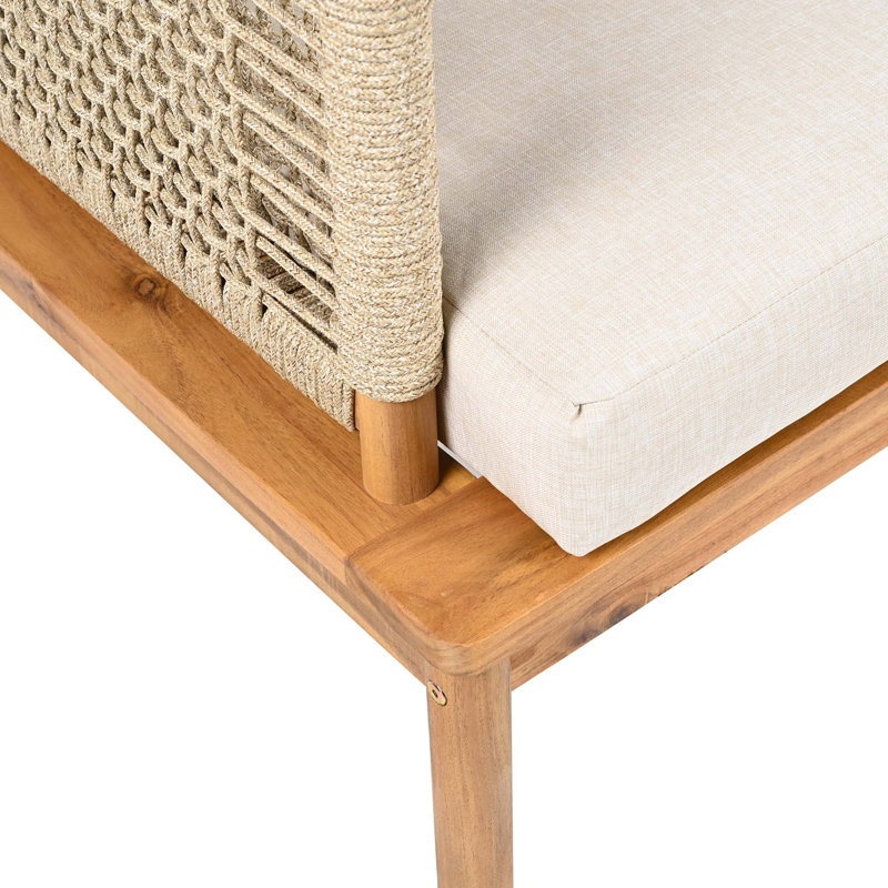 Fauteuil club d'extérieur en bois d'acacia et corde avec coussins