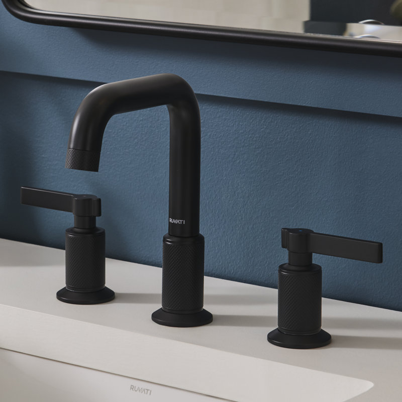 Ruvati Barolo Two Handle Widespread Art Deco Modern Luxury Bathroom Faucet in Matte Black, Black