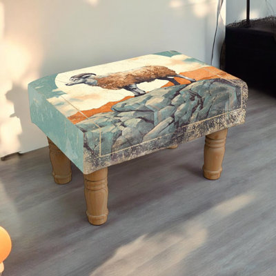 Modern Aahaan 40cm Wide Rectangle Linen Storage Footstool Ottoman - Animal Print Upholstered Seat with Hardwood Legs for Home