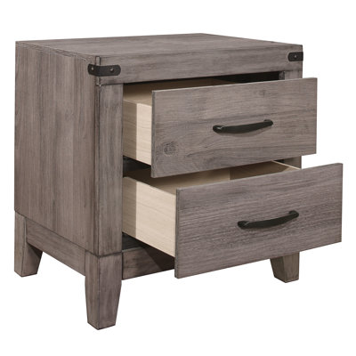 Table de chevet de chambre à coucher en brun-gris - 2 tiroirs, matériaux et stratifié Scratch 22 po x 16 po 22,88 po H finition, glissières en métal pour