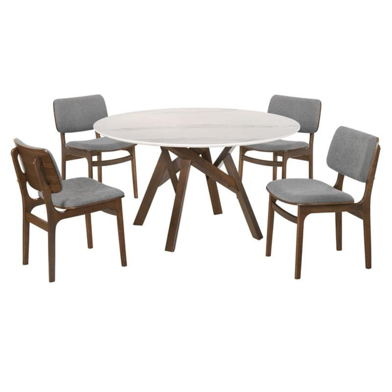 Schorr 4 - Person Pedestal Dining Set, White, Walnut, Walnut