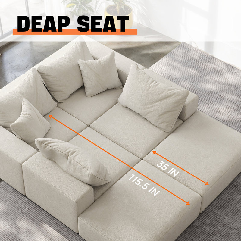 Boneless 162" Wide U-Shaped Chenille Modular Sectional Sofa With 6 Pillows, Black Chenille