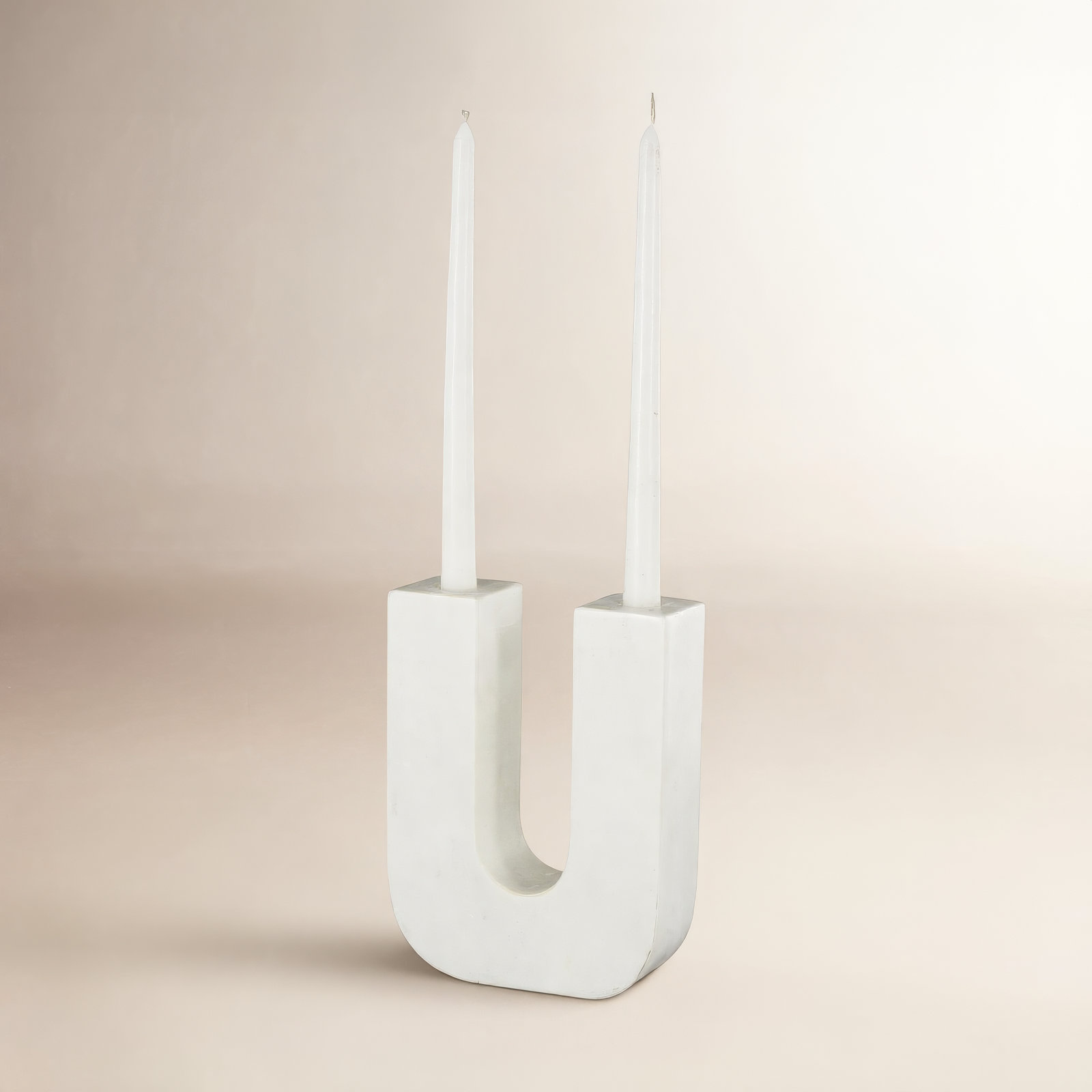 Genuine Marble Candlestick Holder, 8" H x 6.10" W x 2.10" D, Matte White