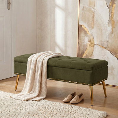 Banc de rangement rembourré en velours Kajana