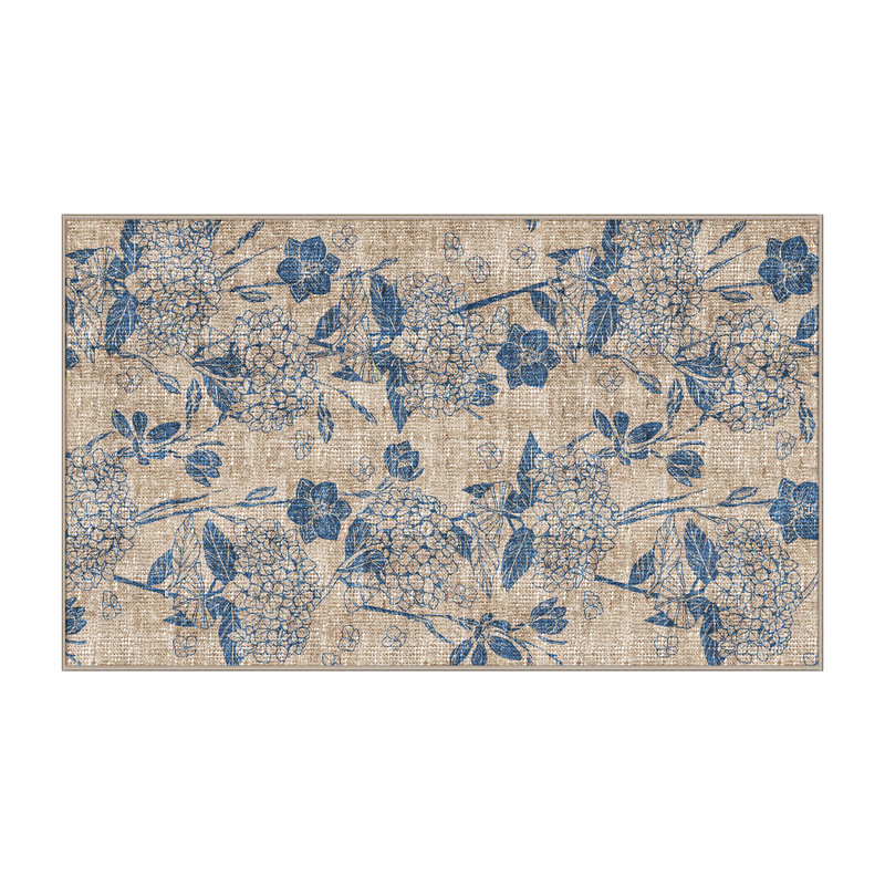 Tapis bleu / beige en chenille / polyester tissé à la machine Adelane, Rectangle de 5 pi x 8 pi