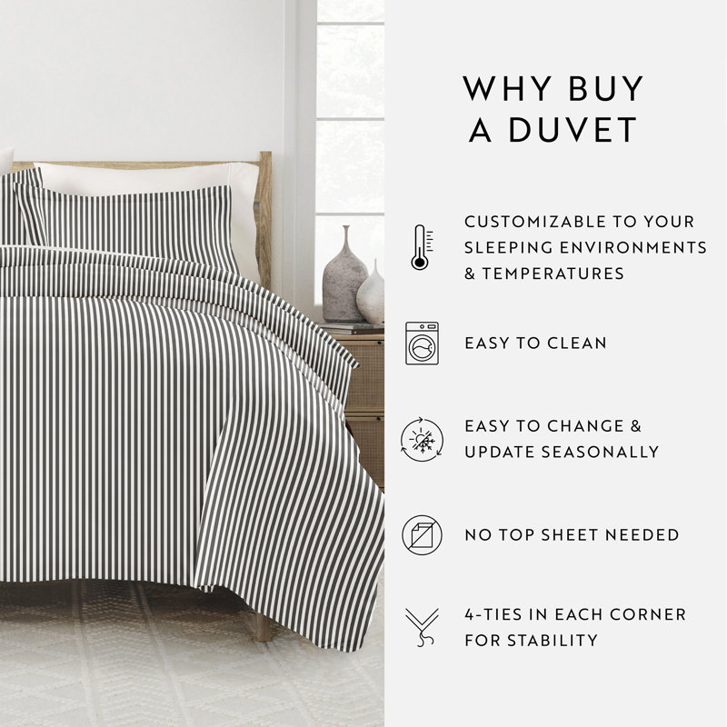 Duvet Cover Set Stripe Pattern Ultra Soft Bedding by Simply Soft, Twin XL Duvet Cover + 1 Standard Sham
