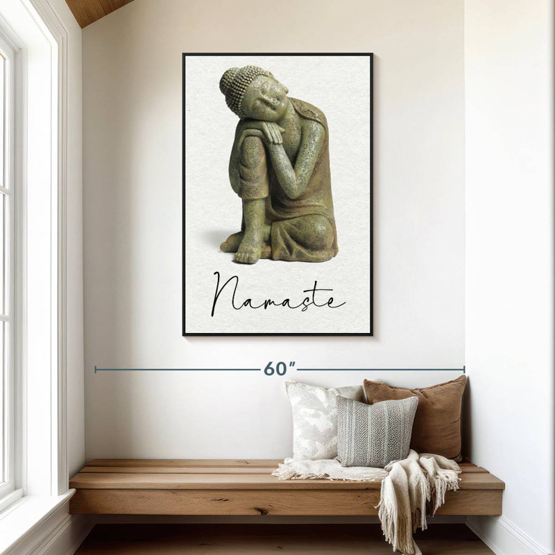 Bouddha Namaste assis, 31 po x 46 po, Cadre flottant noir