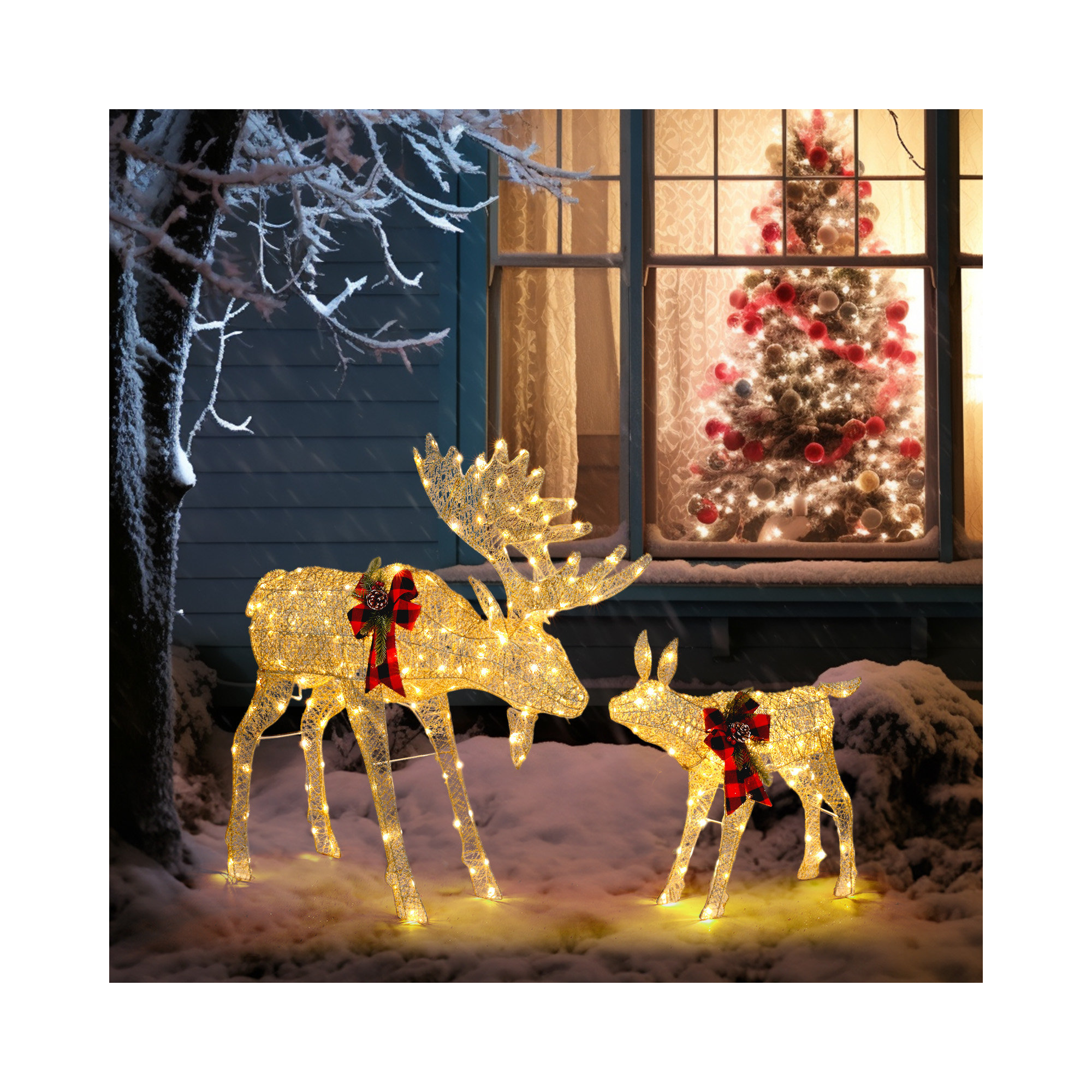 Jalyrica Moose Family Lighted Display Set Christmas Decoration, Gold