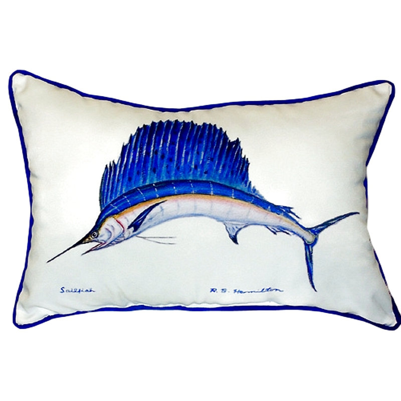 Sailfish Outdoor Reversible Throw Pillow, White, 16"H x 20"W