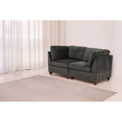 2Pc Modular Chair In Gray Chenille, Wood Frame For Peaceful Space House - Chenille Fabric Chair, Study Room