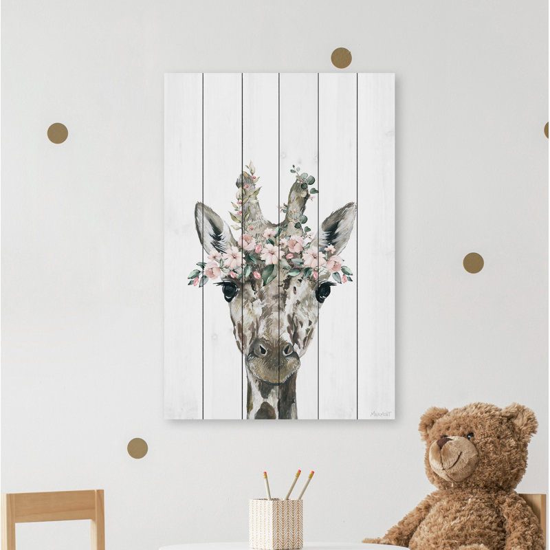 «Floral Crowned Giraffe», reproduction d'art sur bois blanc, H 60 po x l 40 po x P 1,5 po
