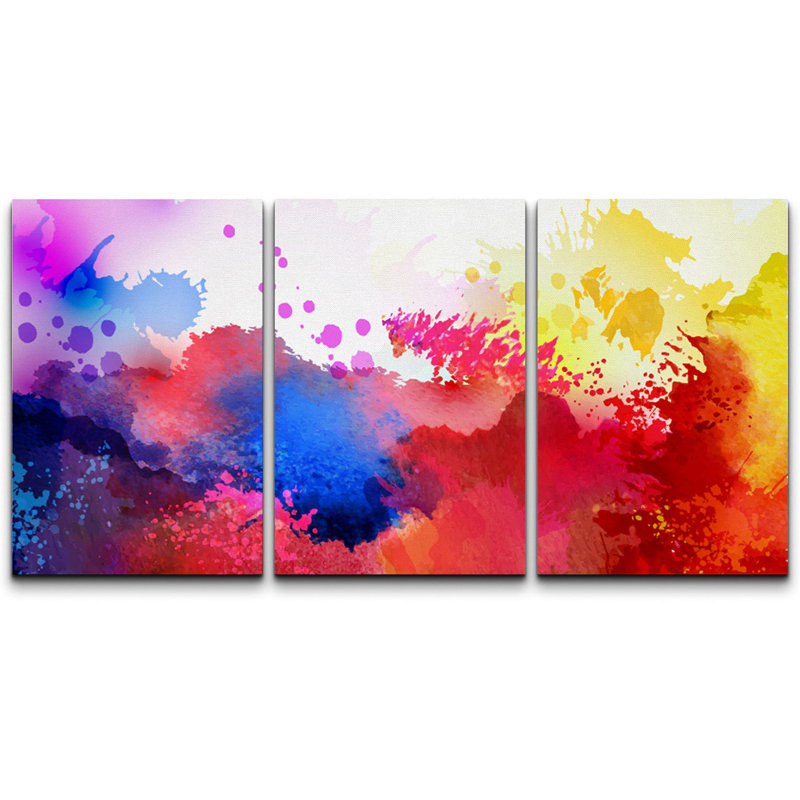 Rouge, bleu et jaune, peinture, éclaboussures, explosion, formes abstraites, illustrations, art moderne, H 24 po x l 48 po