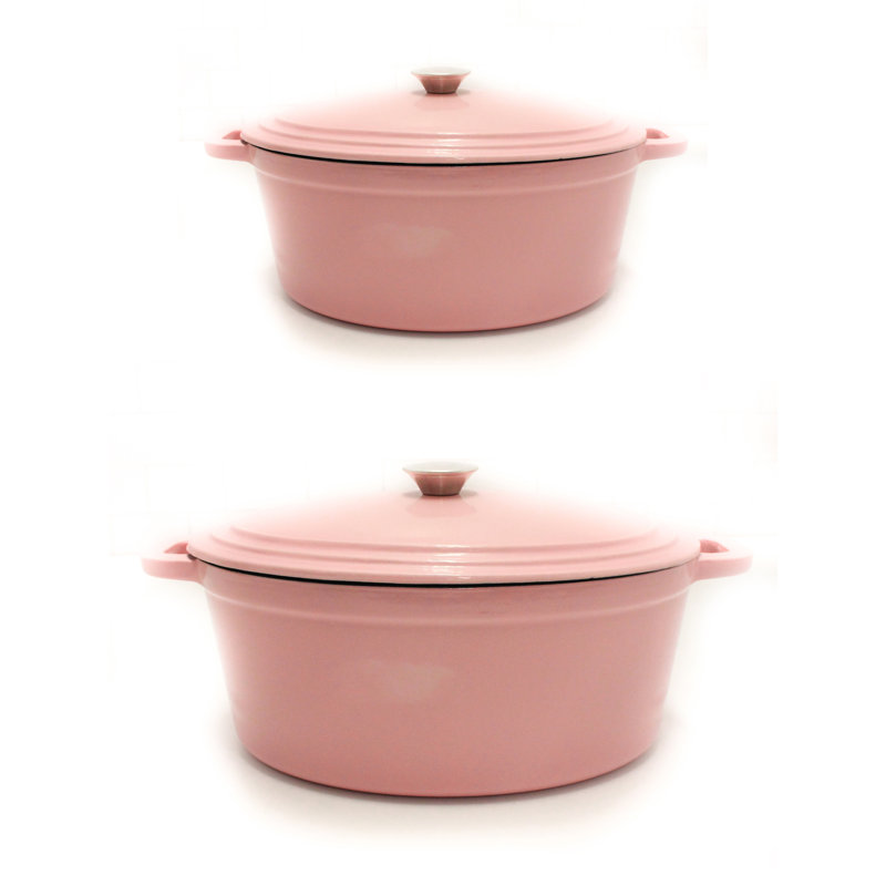Neo 4Pc Cast Iron Cookware Set with 5Qt. and 7Qt. Covered Dutch Ovens, Pink
