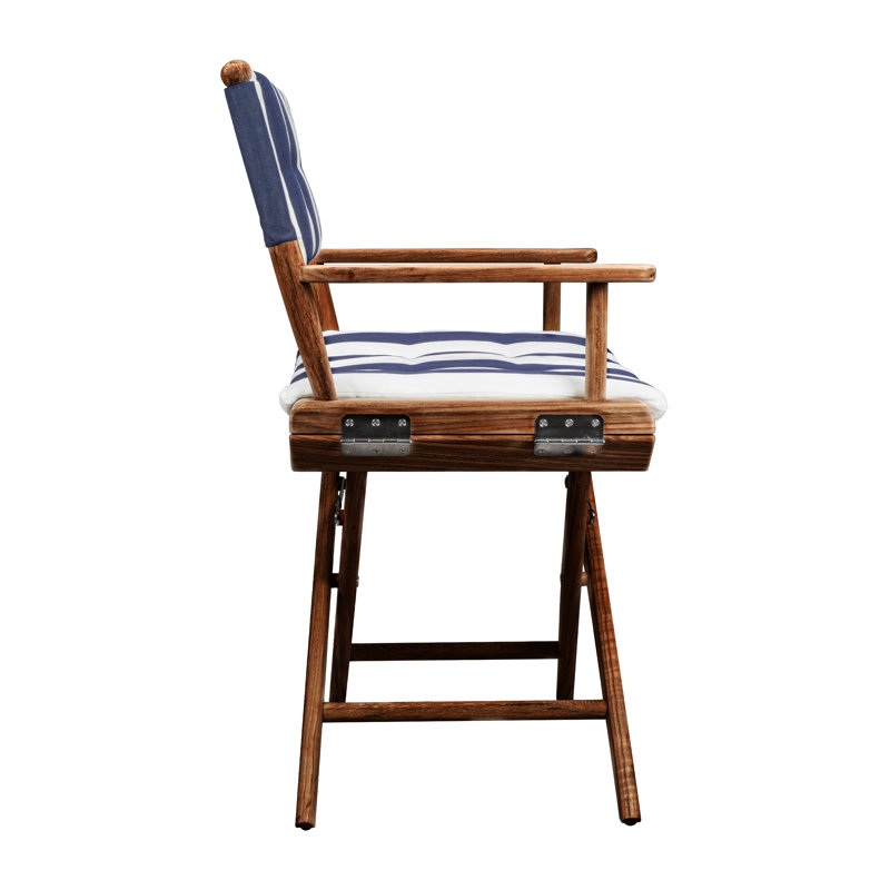 Teak Director's Chair with Navy and White Striped Cushions