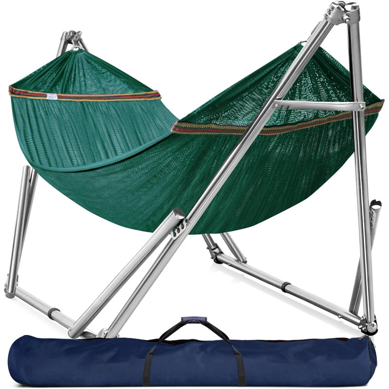 Hamac double avec support Capacité de 650 lb Hamac double avec barre d'écartement, acier inoxydable de qualité supérieure 201, installation des années 30, support de hamac flexible et portatif, extérieur intérieur, ciel
