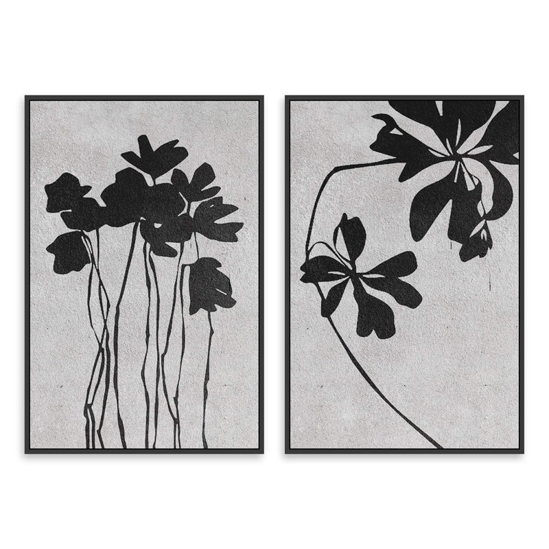 "Fleurs noires et blanches" 2 pièces, Noir, H 36 po x l 24 po