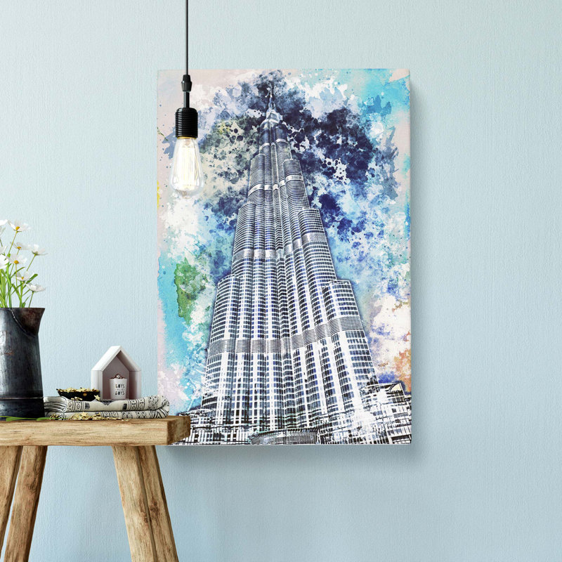 Burj Khalifa Skyscraper Dubai In Abstract - Wrapped Canvas Painting, 76cm H x 50cm W x 3cm D