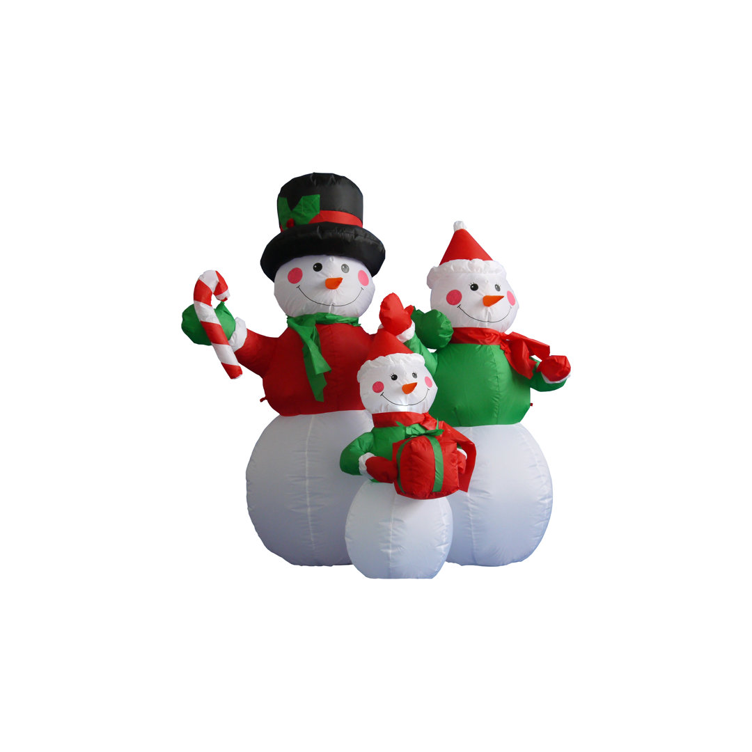 4 Foot Tall Lighted Christmas Inflatable Snowman Snowmen Family with Gift and Candy Cane Indoor / Outdoor Holiday Blow Up Yard Garden Decoration The Holiday Aisle®