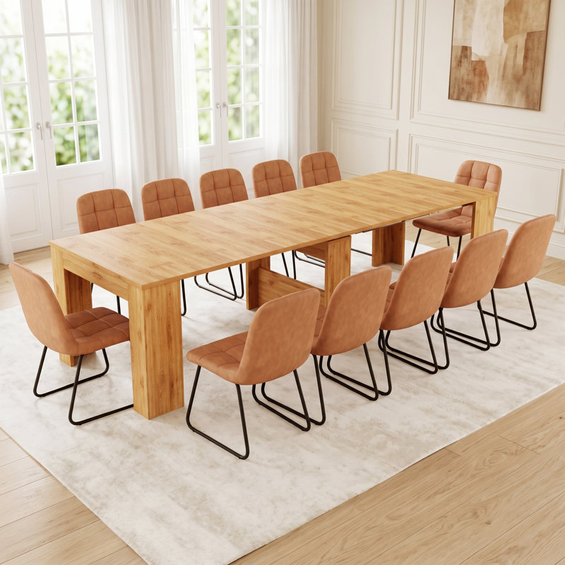 Ensemble de table de salle à manger Haakon 118 po avec chaises, console extensible avec rallonge, table de salle à manger, 2 à 12 places assises, table de salle à manger longue et pliante peu encombrante (table + 12 chaises)