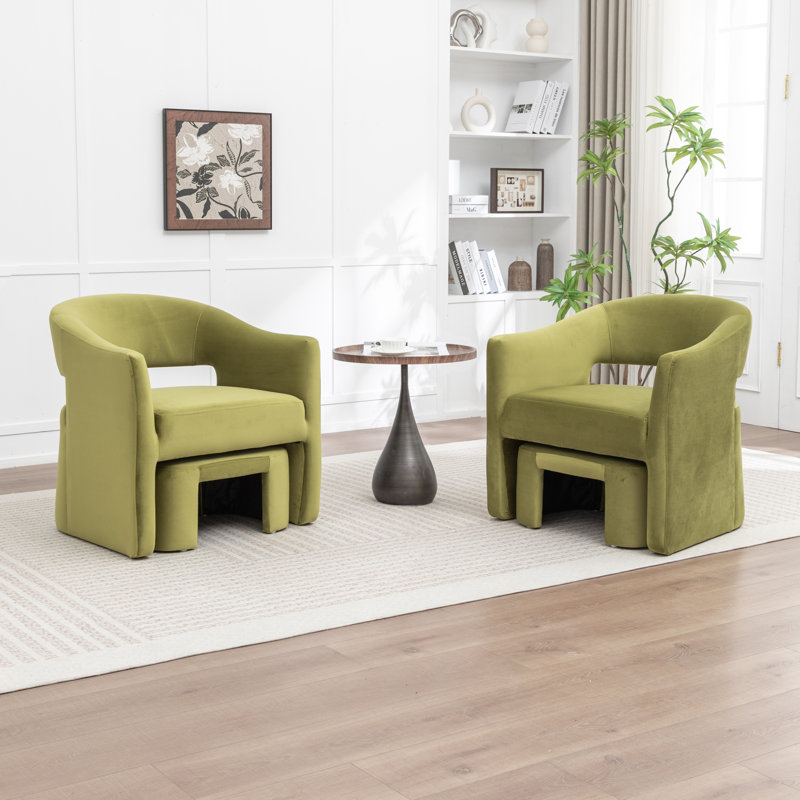 Upholstered Barrel Chair With Ottoman, Green