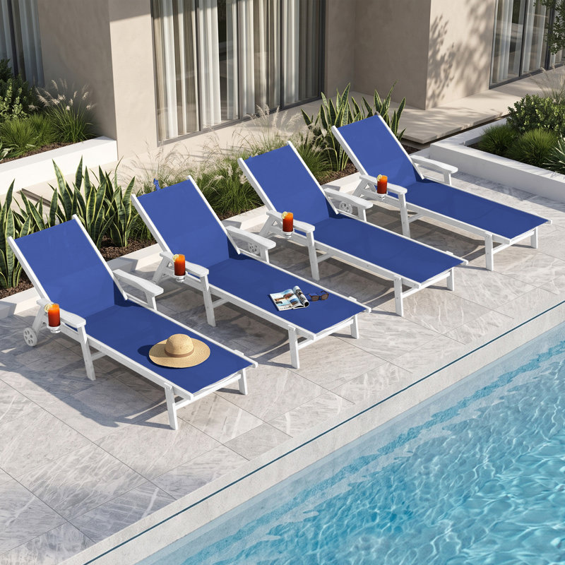 Chaise longue inclinable en PEHD, Blue/White, 1