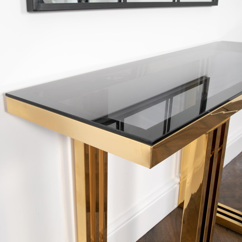 Abbiney 400cm Glass Top Console Table, Gold