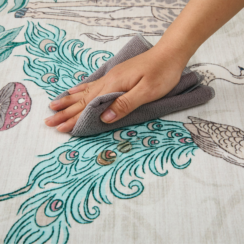 Tapis lavable à motif botanique tropical, Beige, Rectangle 9 pi x 12 pi