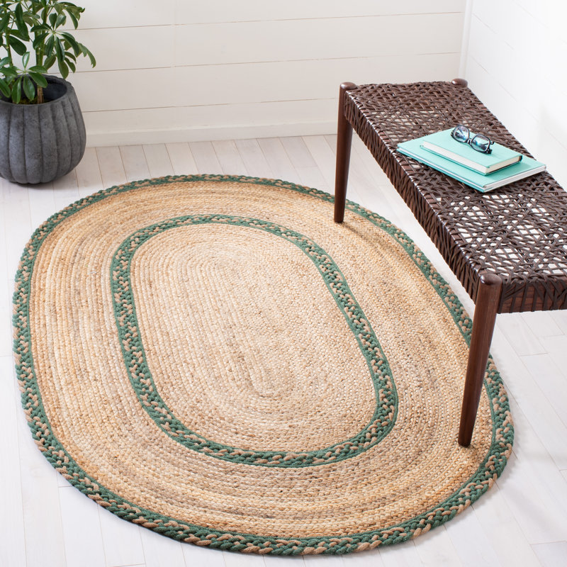 Tapis en fibre de coton / vert Towcester 260, Oval 6 pi x 9 pi