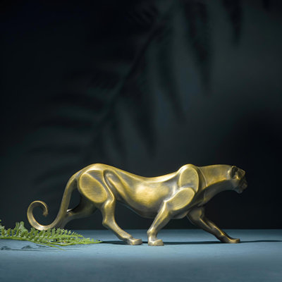 Golden Leopard Sculpture - Handcrafted Brass Art