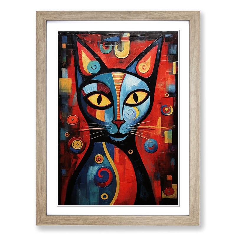 Egyptian Cat Abstract No.3 - Single Picture Frame Print on Wood, Oak Framed, 34cm H x 25cm W