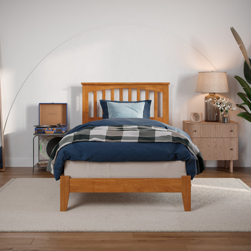 Mission Low Profile Solid Wood Platform Bed, Extra-Long Twin, Light Toffee