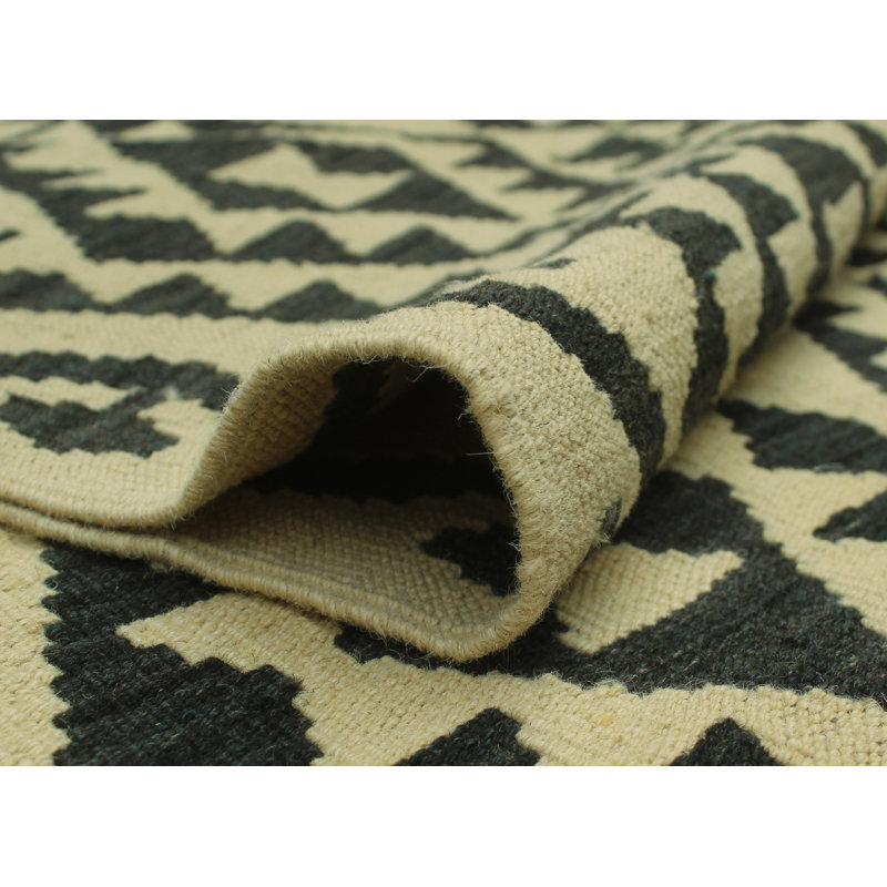 Tapis vert clair / noir en laine noué à la main de conception unique 6 pi 7 po x 9 pi 6 po James-William