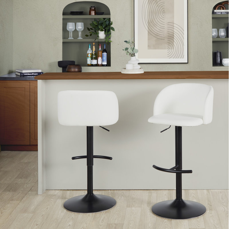 Terrance Adjustable Bar Stools With Rounded T Footrest, White, Black